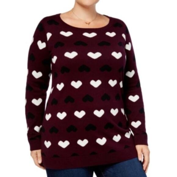 Charter Club Sweaters - CHARTER CLUB Womens Heart Print Cotton Blend Knit Sweater Size 0X Tunic